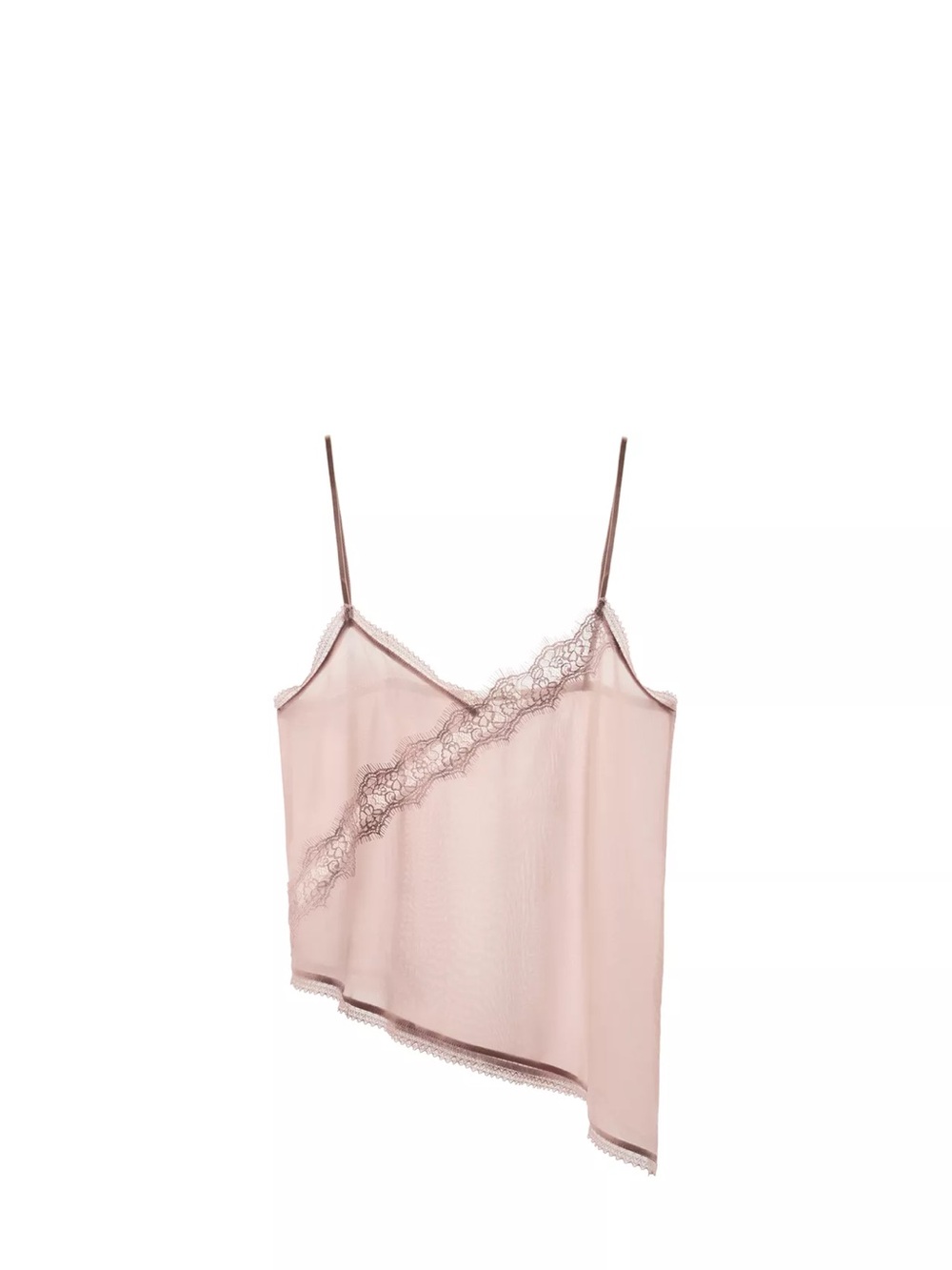 Blush Pink Asymmetrical Lace-Trim Cami